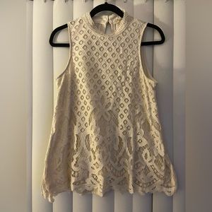 Rewind ivory/cream lace high neck tank top
